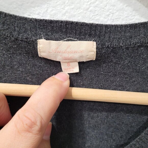 Womens Ambiance Charcoal Gray V-Neck Sweater with Button Accent Cuffs Size S - Picture 2 of 9